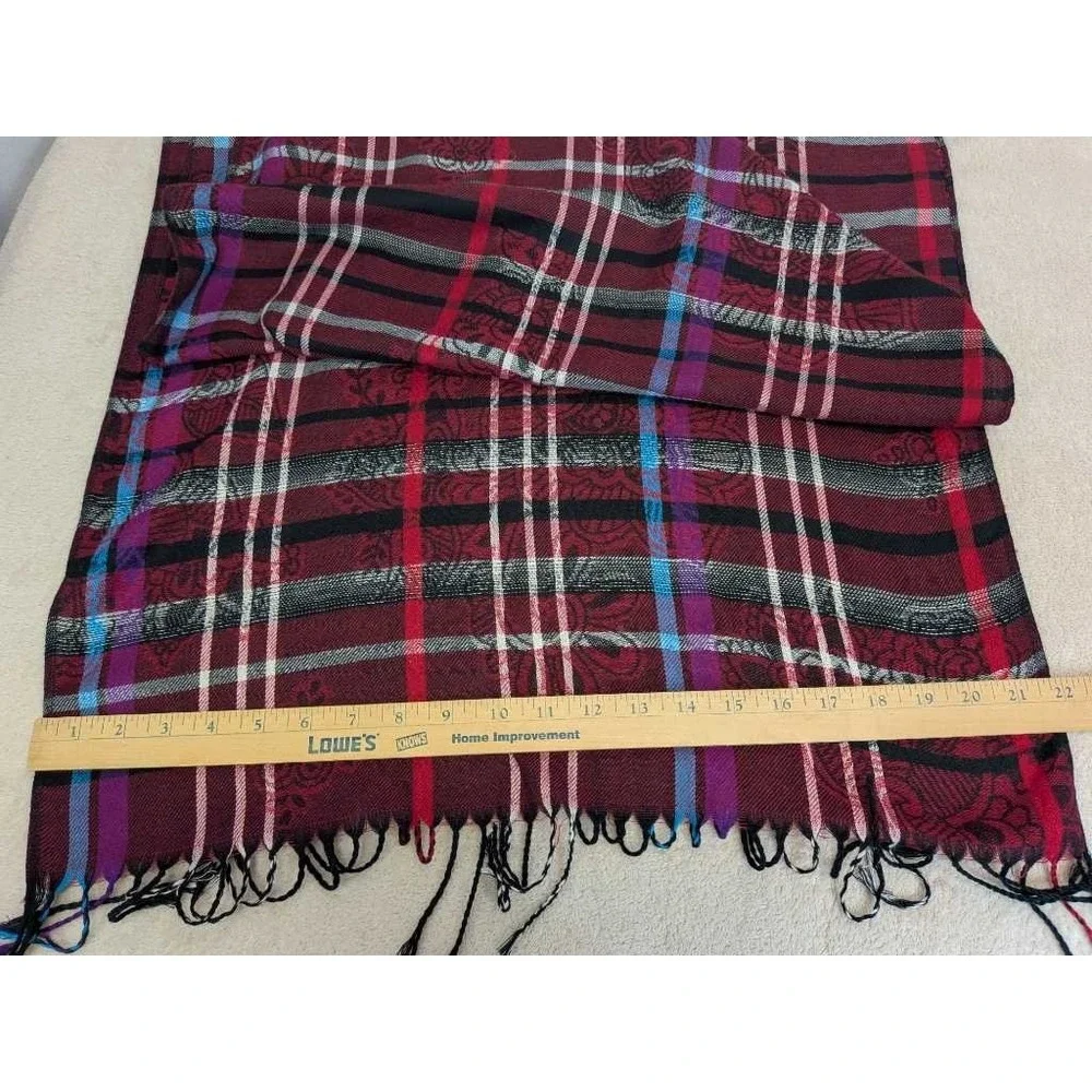 Burgundy Plaid Paisley Scarf‎ Wrap Shawl - Warm Fashion Accessory